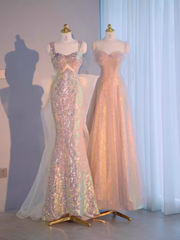 Vintage Mermaid Straps Sequin Beads Long Prom Dress Formal Dresses PD0046