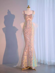 Vintage Mermaid Straps Sequin Beads Long Prom Dress Formal Dresses PD0046