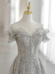 Pretty A line Off The Shoulder Sequin Long Evening Party Dress Prom Dresses PD0056