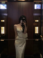 Classy Sheath Spaghetti Straps Floral Long Prom Dresses Birthday Outfits Evening Gown SD1044