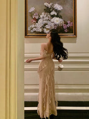 Classy Sheath Spaghetti Straps Floral Long Slit Prom Dresses Birthday Outfits Evening Gown SD1055