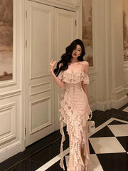 Classy Sheath Spaghetti Straps Floral Long Slit Prom Dresses Birthday Outfits Evening Gown SD1055