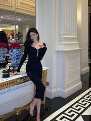 Classy Sheath Black Prom Dresses Birthday Outfits Evening Gown SD1070