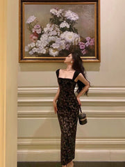 Gorgeous Mermaid Spaghetti Straps Date Night Dress Black Lace Prom Dresses Birthday Outfits SD1086