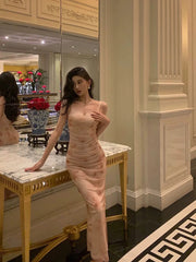 Gorgeous Mermaid Spaghetti Straps Pink Floral Date Night Dress Prom Dresses Birthday Outfits SD1093