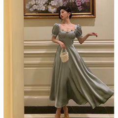 Classy A Line Sweetheart Blue Satin Prom Dresses Birthday Outfits Evening Gown SD1109