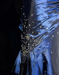 Sexy Sweetheart Sleeveless Mermaid Satin Long Navy Blue Prom Dresses SD1291