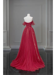 Pretty Ball Gown Off The Shoulder Navy Blue Tulle Long Prom Dresses Party Dress SD1326