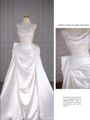 Unique Mermaid White Satin Strapless Pleats Long Satin Wedding Dress SD2001