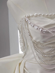 Unique Mermaid White Satin Strapless Pleats Long Satin Wedding Dress SD2001