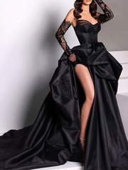 Sexy Ball Gown Strapless Burgundy Long Slit Party Dress Prom Dresses SD1513