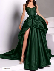 Sexy Ball Gown Strapless Burgundy Long Slit Party Dress Prom Dresses SD1513