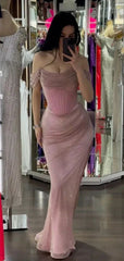Sexy Off-shoulder Sleeveless Mermaid Satin Long Evening Prom Dresses SD1582