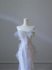 Modest Mermaid Strapless Tulle Flowers Evening Dress Long Prom Dresses SD1652