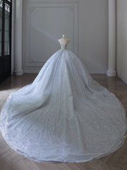 Fairytale Ball Gown Strapless Neckline Sequin Light Sky Blue Long Wedding Dresses Brides Dress SD1656