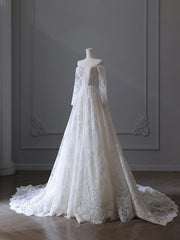 Princess A line Off The Shoulder White Lace Long Wedding Dresses Brides Dress SD1660