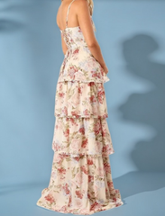 Sexy A Line Spaghetti Straps Floor Length Floral Evening Dress Chiffon Prom Dresses SD1718