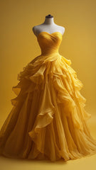 Retro Ball Gown Sweetheart Tulle Yellow Party Dress Prom Dress Evening Dress SD1762