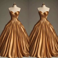 Retro Ball Gown Sweetheart Satin Gold Party Dress Prom Dresses Evening Dress SD1769