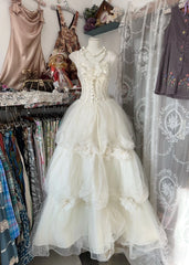 Vintage Ball Gown Spaghetti Straps Sleeveless Long White Evening Dress Prom Dresses SD1902