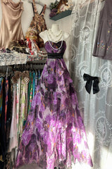 Vintage A line Sleeveless Long Floral Chiffon Evening Dress Prom Dresses SD1904
