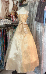 Vintage Ball Gown Spaghetti Straps Sleeveless Long Gold Evening Dress Prom Dresses SD1905
