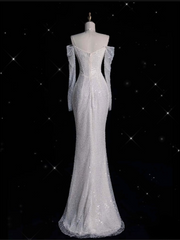 Unique Mermaid Off The Shoulder Long Sleeves Wedding Dresses Sequin Brides Dress SD1918