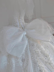 Pretty Ball Gown Square Neckline Short Sleeves Sequin White Wedding Dresses Brides Dress SD1950