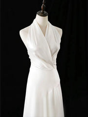 Timeless A line Halter Satin White Wedding Dresses Brides Dress SD1966