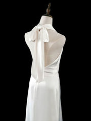 Timeless A line Halter Satin White Wedding Dresses Brides Dress SD1966