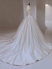 Timeless Ball Gown Strapless Satin White Wedding Dresses Brides Dress SD1968