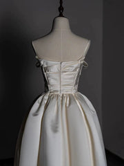 Timeless A line Strapless Satin Ivory Wedding Dresses Brides Dress SD1970