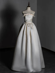 Timeless A line Strapless Satin Ivory Wedding Dresses Brides Dress SD1970