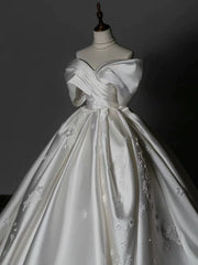 Timeless Ball Gown Off The Shoulder White Satin Long Wedding Dresses Bridal Dress SD1973