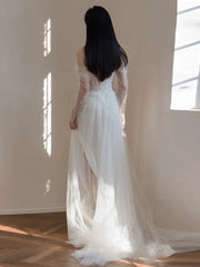 Timeless Mermaid Off The Shoulder White Tulle Long Wedding Dresses Bridal Dress SD1975