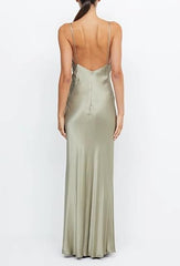 Pretty Mermaid V Neckline Long Yellow Satin Party Dresses Prom Dresses SD2039