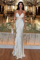 Beautiful Mermaid Spaghetti Straps Satin Long Party Dresses Prom Dress SD2043