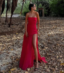 Classy A line Strapless White Chiffon Long Evening Dress Prom Dresses SD2072