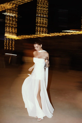 Classy A line Strapless White Chiffon Long Evening Dress Prom Dresses SD2072