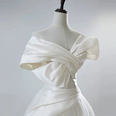 Unique Ball Gown Off The Shoulder Long White Satin Wedding Dresses SD2117