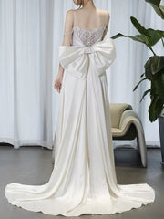 Timeless A line Spaghetti Straps White Satin Long Wedding Dresses SD2140