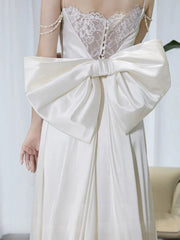 Timeless A line Spaghetti Straps White Satin Long Wedding Dresses SD2140