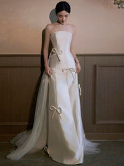 Timeless Mermaid Strapless White Satin Long Wedding Dresses Bridal Dress SD2144