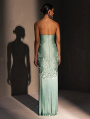 Fancy Mermaid Strapless Neckline Green Satin Long Prom Dress Evening Dress Formal Dress SD2173