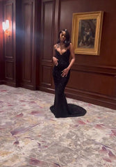 Sexy Mermaid Sweetheart Sequin Slit Black Long Prom Dresses Party Dress SD2291