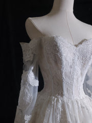 Timeless A line Off The Shoulder White Lace Long Sleeves Wedding Dresses Bridal Dress SD2327