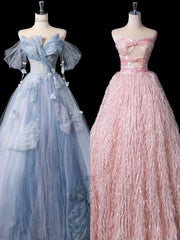 Pretty A Line Off The Shoulder Blue Tulle Long Prom Dresses Formal Evening Dress SD2356