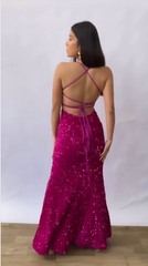 Beautiful Mermaid Spaghetti Straps Backless Sequin Long Party Dresses Prom Dress SD2368