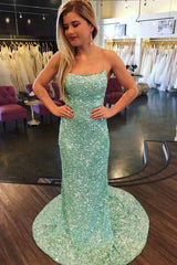 Sexy Mermaid Spaghetti Straps Maxi Long Party Blue Sequin Prom Dresses Evening Dress SD2378