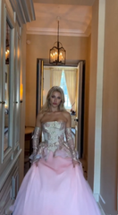 Pretty Ball Gown Strapless Pink Long Lace Prom Dresses Formal Evening Dress SD2393